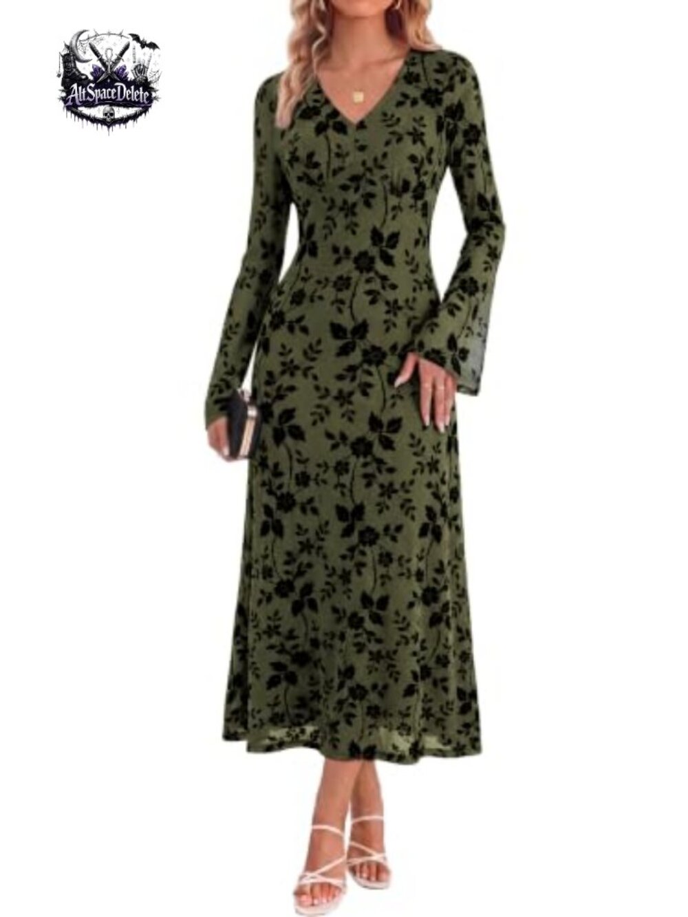 Floral Long Sleeve V-Neck Maxi Dress Bodycon Formal Wedding Guest
